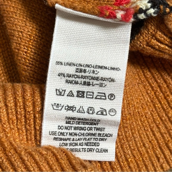 Free People Retro Mock Burnt Orange Black/White Striped Linen Blend Sweater SML - Picture 6 of 8